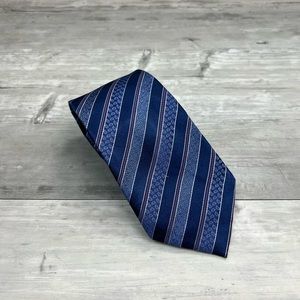 Ermenegildo Zegna Navy w/ Blue, Pink & White Stripe Silk Tie